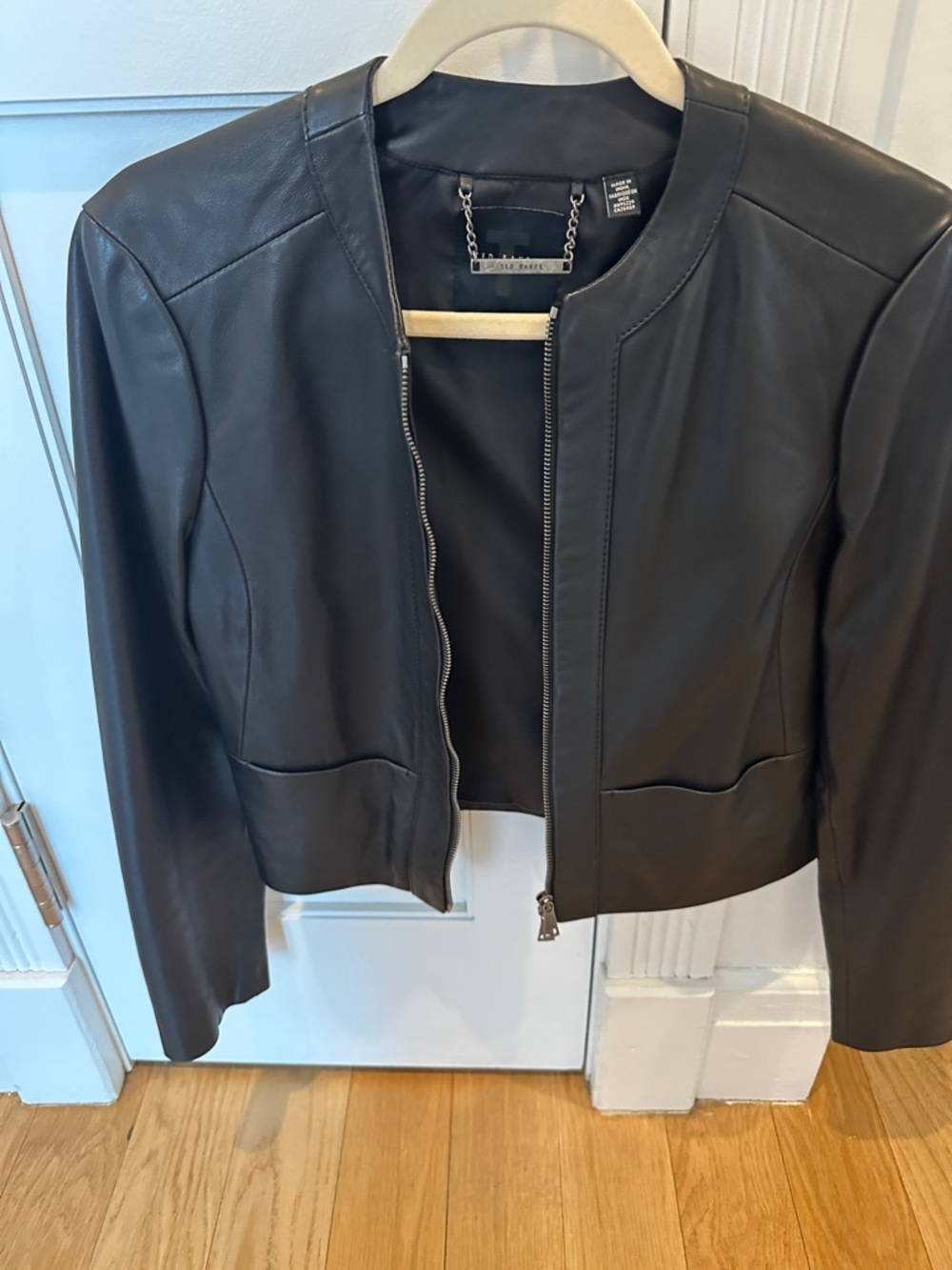 Ted Baker London Black Collarless Leather Jacket